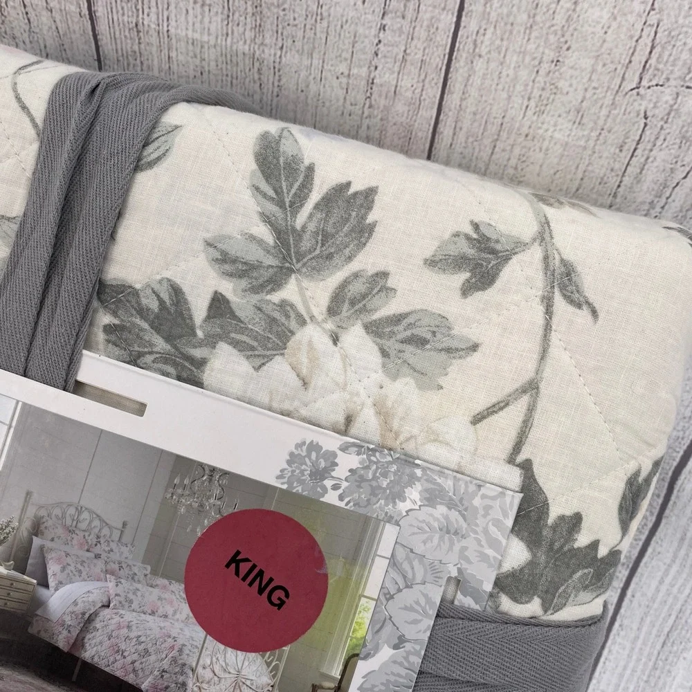 Shabby Chic Linen Cotton Quilt KING Pink Rose Floral Cream Bedding Romantic